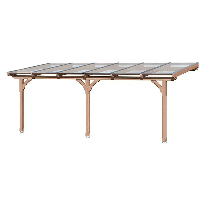 SKAN HOLZ Terrassenüberdachung Rimini - B x T: 648 x 250 cm, Natur, Polycarbonat, Transparent - Hellbraune Holzpergola mit transparentem, schrägem Dach als Überdachung.