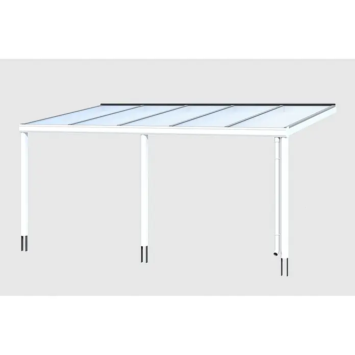 SKAN HOLZ Terrassenüberdachung Garda - B x T: 541 x 307 cm, Weiß, Polycarbonat, Transparent - Weiße Aluminium-Überdachung mit lichtdurchlässigen Dachplatten und integriertem Fallrohr.