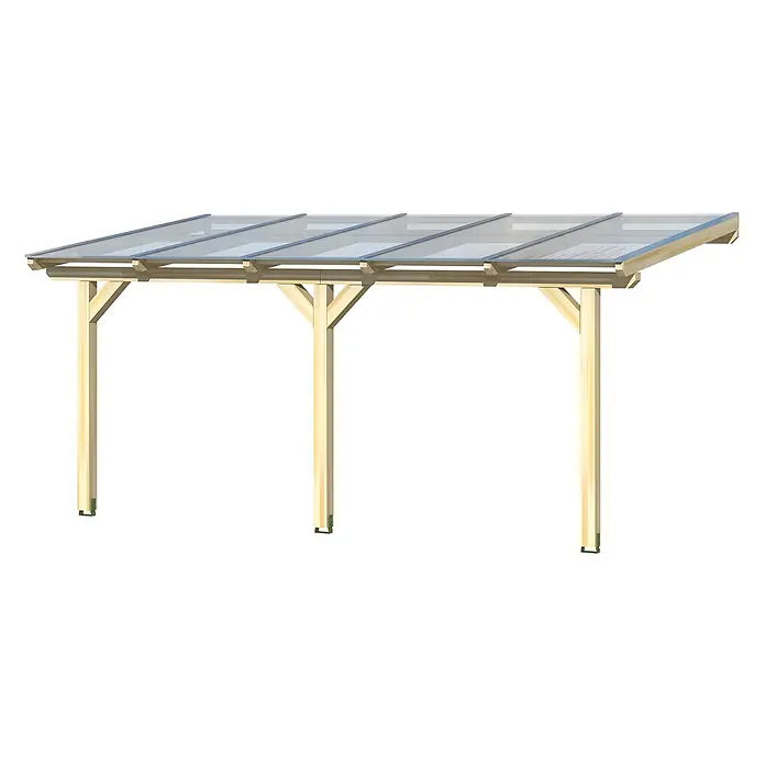 SKAN HOLZ Terrassenüberdachung Andria - B x T: 541 x 350 cm, Natur, Polycarbonat, Transparent - Hölzerner Carport mit transparentem, schrägem Dach. Ideal als Fahrzeugunterstand oder Terrassenüberdachung.