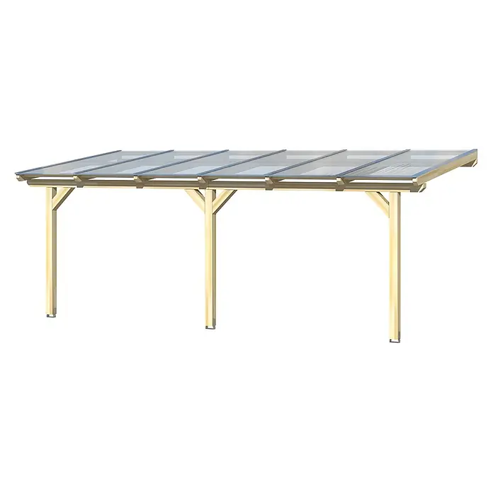 SKAN HOLZ Terrassenüberdachung Andria - B x T: 648 x 250 cm, Natur, Polycarbonat, Transparent - Carport aus hellem Holz mit transparentem, schrägem Dach und stabilen Pfosten.