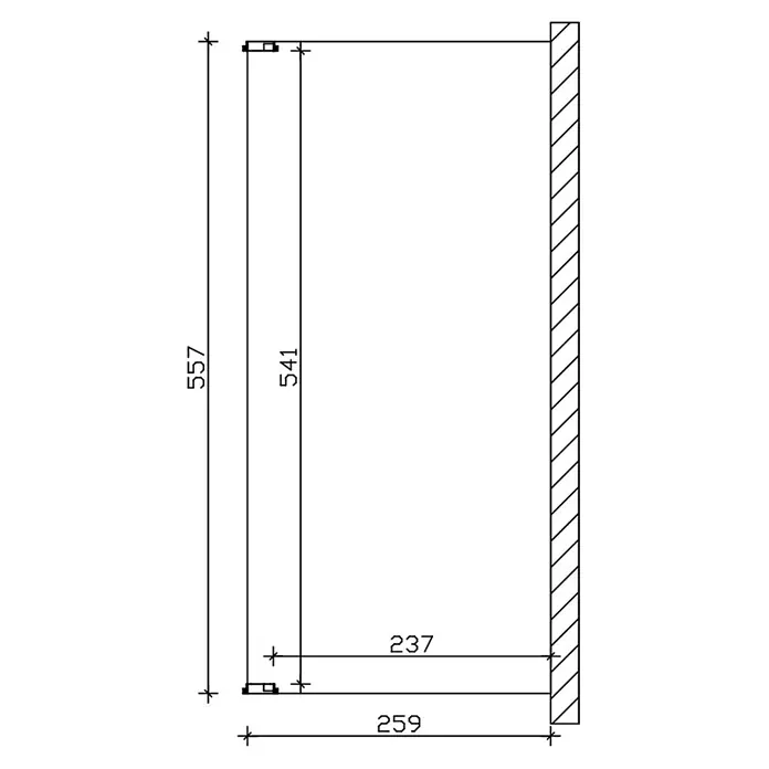 SKAN HOLZ Terrassenüberdachung Novara - B x T: 557 x 259 cm, Schiefergrau, Polycarbonat, Transparent - Technische Zeichnung eines rechteckigen Bauteils mit Maßen.