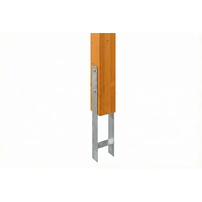 SKAN HOLZ Terrassenüberdachung Sanremo - B x T: 648 x 400 cm, Eiche hell, Polycarbonat, Transparent - Hellbrauner Holzpfosten mit verzinktem Metallpfostenträger, bereit zur Bodenmontage.