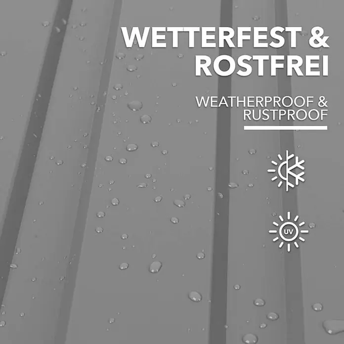 Floordirekt Terrassenüberdachung Trapezblech - 115 x 45 cm - 15er Set - Hellgrau - Blech, Grau - Graue, geriffelte Oberfläche mit Wassertropfen, wetter- und rostbeständig, UV- und kältebeständig.