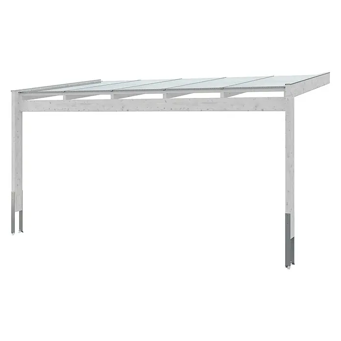 SKAN HOLZ Terrassenüberdachung Novara - B x T: 557 x 309 cm, Weiß, Polycarbonat, Transparent - Heller Holz-Carport mit transparentem Dach.