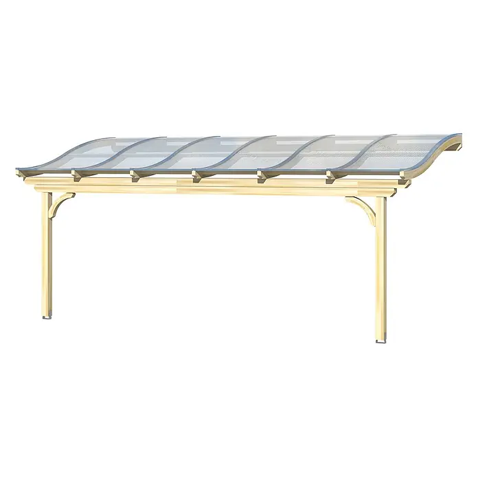 SKAN HOLZ Terrassenüberdachung Verona - B x T: 648 x 389 cm, Natur, Polycarbonat, Transparent - Leichter Holz-Carport mit transparentem Wellendach und zwei Stützpfosten.
