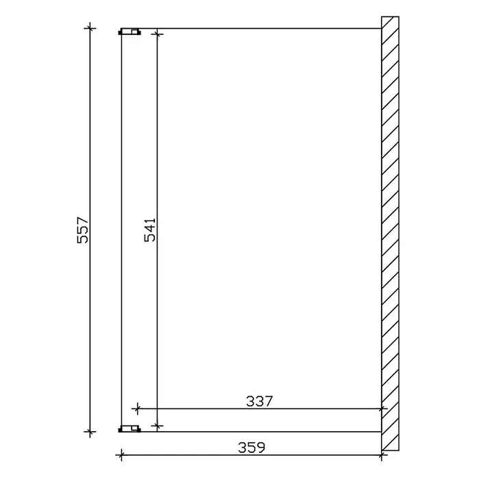 SKAN HOLZ Terrassenüberdachung Novara - B x T: 557 x 359 cm, Nussbaum, Polycarbonat, Transparent - Bemaßte technische Zeichnung eines rechteckigen Bauteils, möglicherweise eines Regals oder Schrankelements, mit Gesamt- und Innenmaßen.