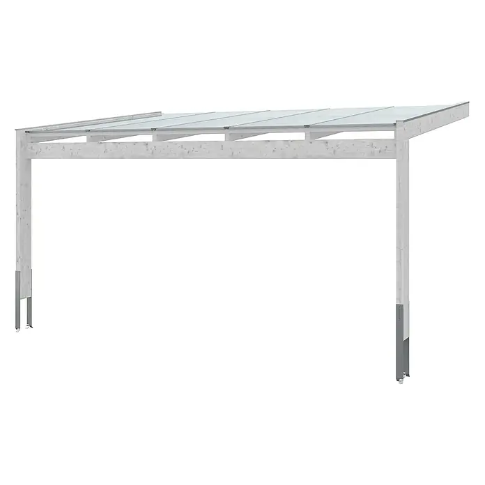 SKAN HOLZ Terrassenüberdachung Novara - B x T: 557 x 359 cm, Weiß, Polycarbonat, Transparent - Helle Holz-Carport- oder Pergola-Konstruktion mit transparenten Dachplatten.