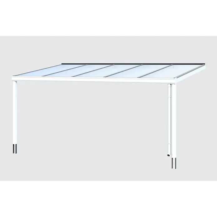 SKAN HOLZ Terrassenüberdachung Genua - B x T: 541 x 257 cm, Weiß, Polycarbonat, Transparent - Weiße Aluminium-Terrassenüberdachung mit lichtdurchlässigen Rippendachplatten und integriertem Rinnensystem.