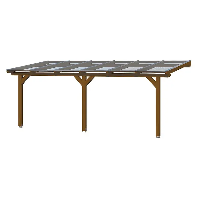SKAN HOLZ Terrassenüberdachung Andria - B x T: 648 x 350 cm, Nussbaum, Polycarbonat, Transparent - Freistehender brauner Holzcarport mit transparentem Dach.