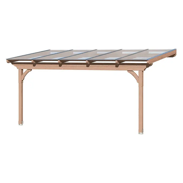 SKAN HOLZ Terrassenüberdachung Ravenna - B x T: 541 x 350 cm, Natur, Polycarbonat, Transparent - Helle Holzpergola mit transparentem Dach, getragen von zwei robusten Pfosten und Zierstreben.