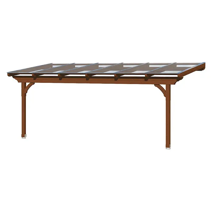 SKAN HOLZ Terrassenüberdachung Ravenna - B x T: 648 x 350 cm, Nussbaum, Polycarbonat, Transparent - Braunes Holz-Carport mit transparenten Dachplatten.