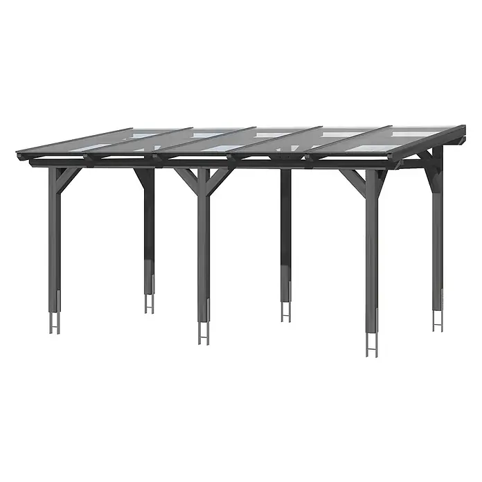 SKAN HOLZ Terrassenüberdachung Siena - B x T: 541 x 300 cm, Schiefergrau, Polycarbonat, Transparent - Dunkelgraue Gartenpergola mit transparenten Dachelementen.