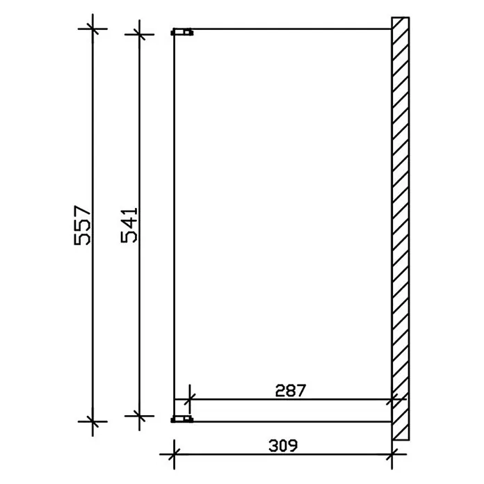 SKAN HOLZ Terrassenüberdachung Novara - B x T: 557 x 309 cm, Anthrazit, Polycarbonat, Transparent - Technische Zeichnung einer Schrankseite, zeigt Höhe (557, 541) und Tiefe (287, 309) Maße an.