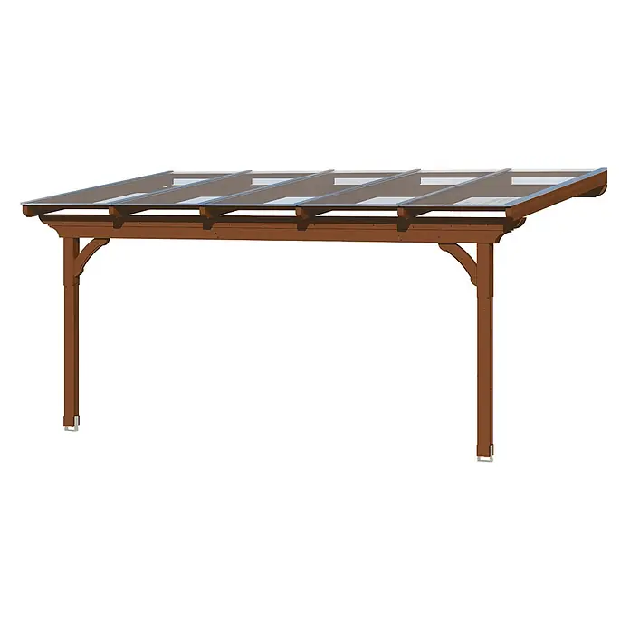 SKAN HOLZ Terrassenüberdachung Ravenna - B x T: 541 x 300 cm, Nussbaum, Polycarbonat, Transparent - Braune Holzpergola mit transparenten Dachplatten.