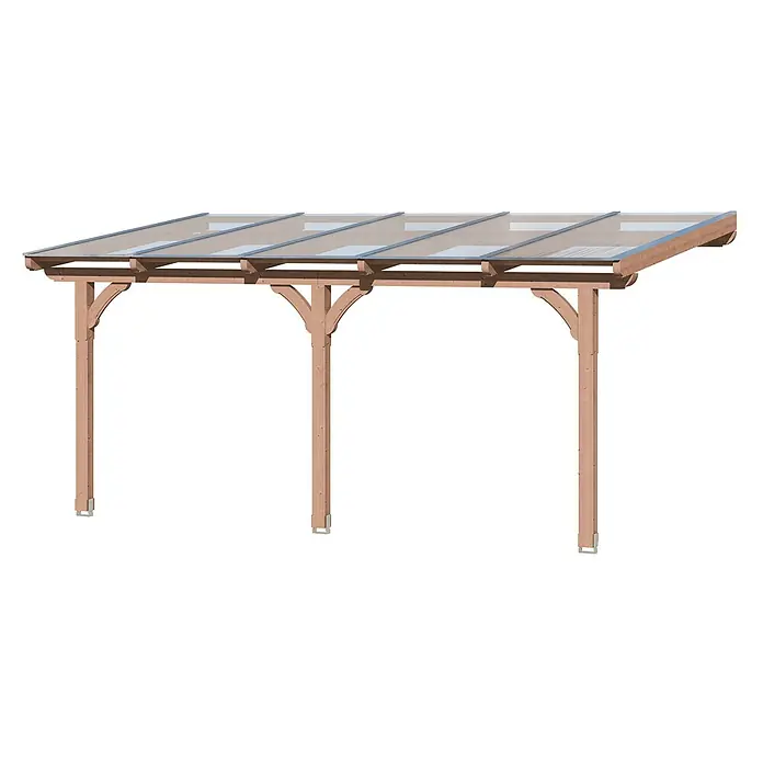 SKAN HOLZ Terrassenüberdachung Rimini - B x T: 541 x 250 cm, Natur, Polycarbonat, Transparent - Leichte Holz-Terrassenüberdachung mit transparentem Dach und Rundbogenstützen.