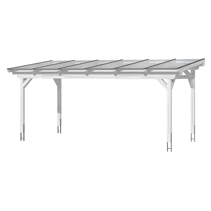 SKAN HOLZ Terrassenüberdachung Sanremo - B x T: 648 x 300 cm, Weiß, Polycarbonat, Transparent - Weiße Holz-Pergola mit transparentem, schrägem Dach und H-Pfostenankern.