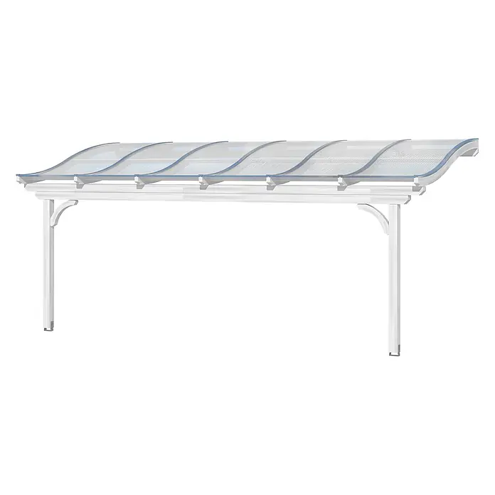 SKAN HOLZ Terrassenüberdachung Verona - B x T: 648 x 389 cm, Weiß, Polycarbonat, Transparent - Weiße freistehende Pergola mit klarem, gewelltem Polycarbonatdach.