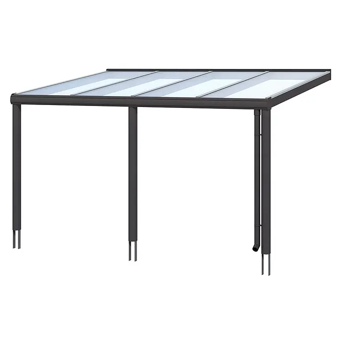 SKAN HOLZ Terrassenüberdachung Garda - B x T: 434 x 357 cm, Anthrazit, Polycarbonat, Transparent - Dunkelgraues freistehendes Carport oder Pergola mit lichtdurchlässigen Dachplatten und integriertem Fallrohr.