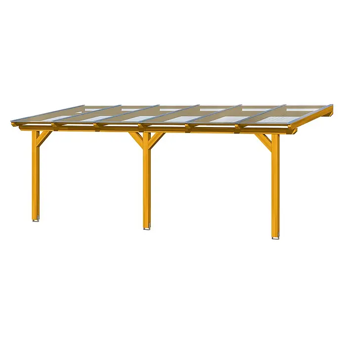 SKAN HOLZ Terrassenüberdachung Bormio - B x T: 648 x 300 cm, Eiche hell, Polycarbonat, Transparent - Gelblich-braune Holzpergola mit transparentem Dach und vier Pfosten, ideal als Sonnen- oder Regenschutz.