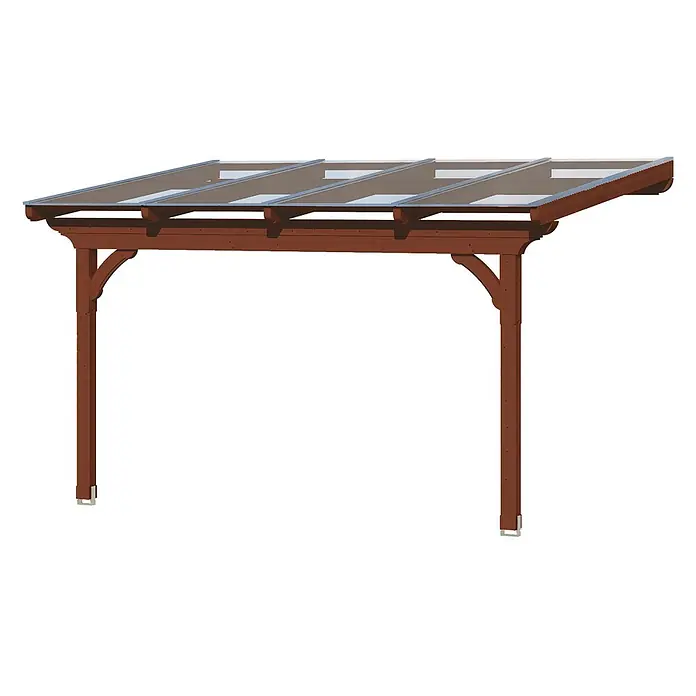 SKAN HOLZ Terrassenüberdachung Ravenna - B x T: 434 x 300 cm, Nussbaum, Polycarbonat, Transparent - Braune Holzpergola mit transparentem Dach, als Überdachung oder Unterstand konzipiert.