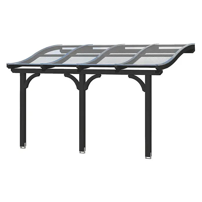 SKAN HOLZ Terrassenüberdachung Venezia - B x T: 434 x 239 cm, Anthrazit, Polycarbonat, Transparent - Dunkelgraue Pergola mit gebogenem, transluzentem Polycarbonatdach für Schatten und Schutz.