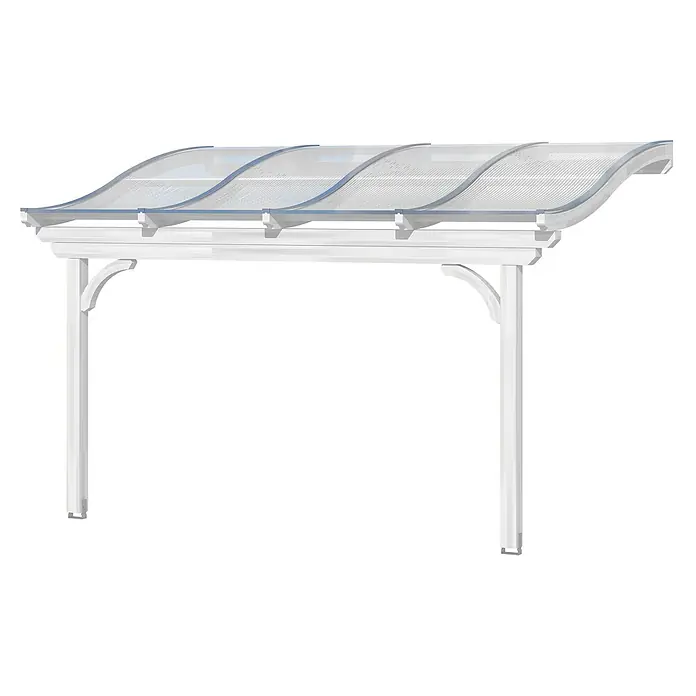 SKAN HOLZ Terrassenüberdachung Verona - B x T: 434 x 239 cm, Weiß, Polycarbonat, Transparent - Weiße freistehende Terrassenüberdachung mit transparentem, gewelltem Polycarbonatdach.