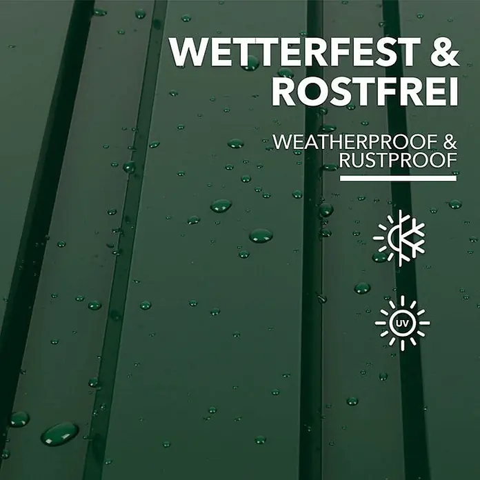 Floordirekt Terrassenüberdachung Trapezblech - 115 x 45 cm - 15er Set - Grün - Blech, Grün - Dunkelgrünes Wellblech mit Wassertropfen, wetterfest und rostfrei. Kälte- und UV-beständig.