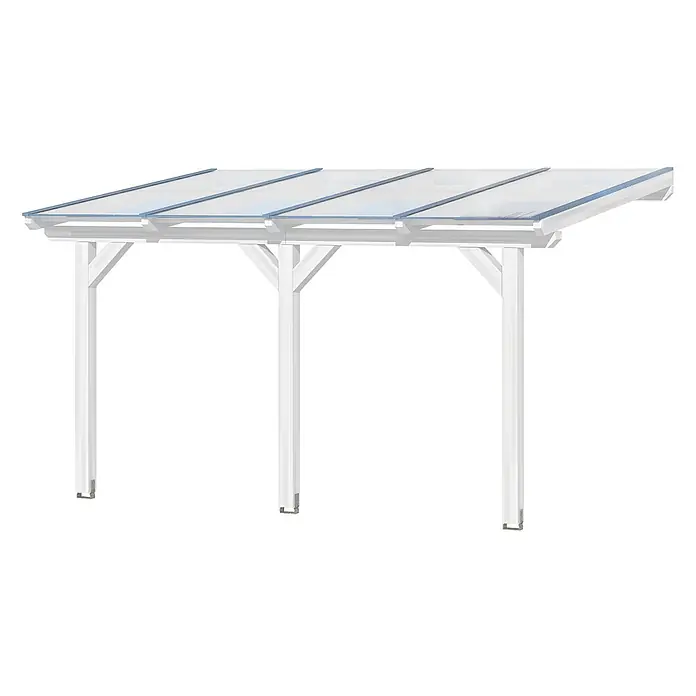 SKAN HOLZ Terrassenüberdachung Andria - B x T: 434 x 350 cm, Weiß, Polycarbonat, Transparent - Weißes Carport mit klarem, schrägem Dach zum Wetterschutz.