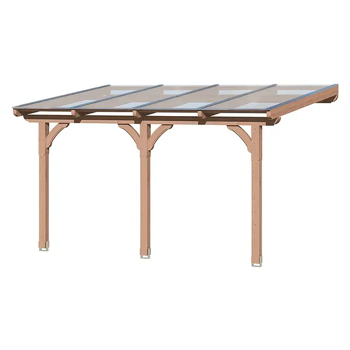 SKAN HOLZ Terrassenüberdachung Rimini - B x T: 434 x 350 cm, Natur, Polycarbonat, Transparent - Holzpergola mit drei Pfosten und transparenten Dachplatten, ideal als Terrassenüberdachung.