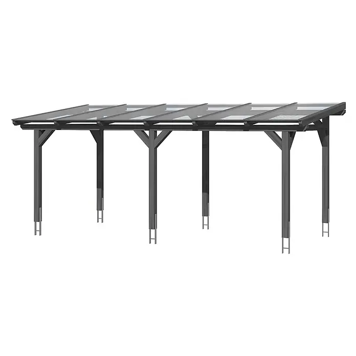 SKAN HOLZ Terrassenüberdachung Siena - B x T: 648 x 350 cm, Schiefergrau, Polycarbonat, Transparent - Dunkelgraues Aluminium-Carport/Pergola mit transparenten Dachplatten und stabilen Stützpfosten.