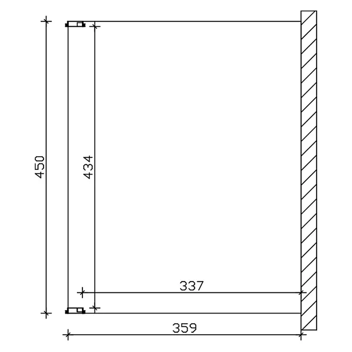 SKAN HOLZ Terrassenüberdachung Novara - B x T: 450 x 359 cm, Schiefergrau, Polycarbonat, Transparent - Maßzeichnung eines Möbelbauteils, z.B. einer Schubladenführung, mit Gesamthöhe 450 und Tiefe 359.