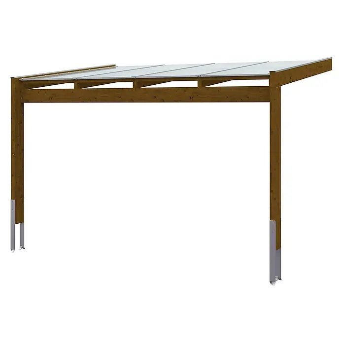 SKAN HOLZ Terrassenüberdachung Novara - B x T: 450 x 309 cm, Nussbaum, Polycarbonat, Transparent - Hölzernes Carport mit transluzentem Dach, getragen von robusten Pfosten mit Metallfüßen.