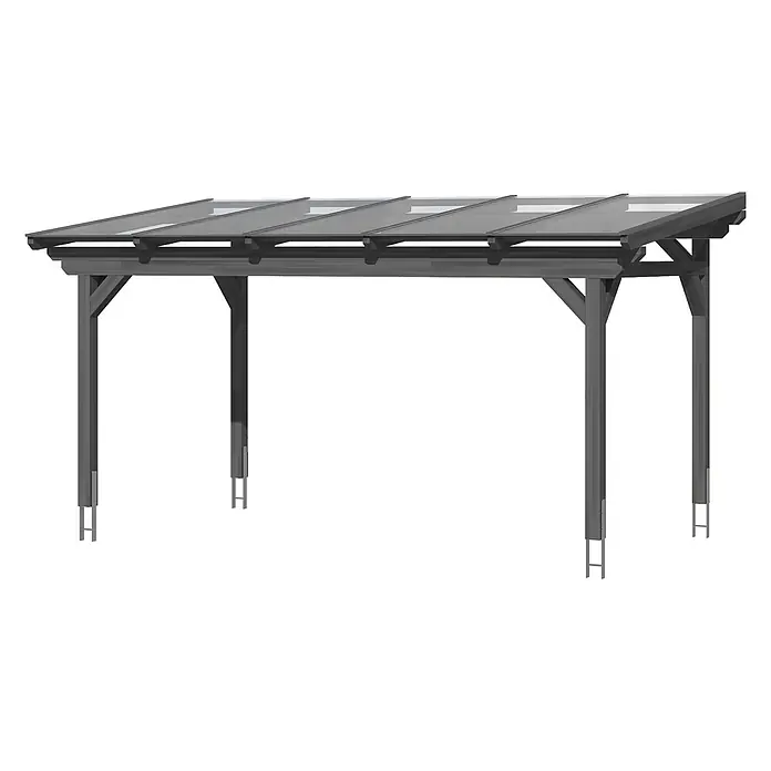 SKAN HOLZ Terrassenüberdachung Sanremo - B x T: 541 x 400 cm, Schiefergrau, Polycarbonat, Transparent - Graue Holzpergola mit transluzentem Dach.