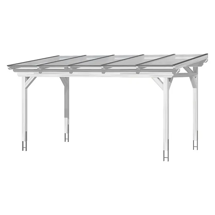 SKAN HOLZ Terrassenüberdachung Sanremo - B x T: 541 x 250 cm, Weiß, Polycarbonat, Transparent - Weiße Holzpergola mit transparenten Dachplatten für den Außenbereich.