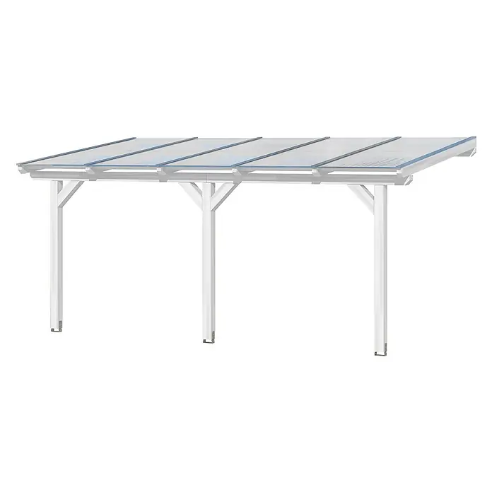 SKAN HOLZ Terrassenüberdachung Bormio - B x T: 541 x 300 cm, Weiß, Polycarbonat, Transparent - Weiße Metallpergola mit klarem, geneigtem Polycarbonatdach, gestützt von vier stabilen Pfosten.