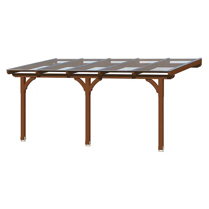 SKAN HOLZ Terrassenüberdachung Rimini - B x T: 541 x 300 cm, Nussbaum, Polycarbonat, Transparent - Dunkelbraune Holzpergola mit transparentem Dach für den Außenbereich.