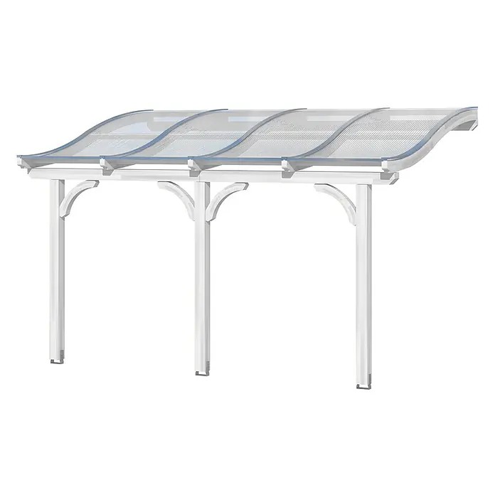 SKAN HOLZ Terrassenüberdachung Venezia - B x T: 434 x 239 cm, Weiß, Polycarbonat, Transparent - Weißer Carport mit gebogenem, durchsichtigem Dach auf vier Pfosten.