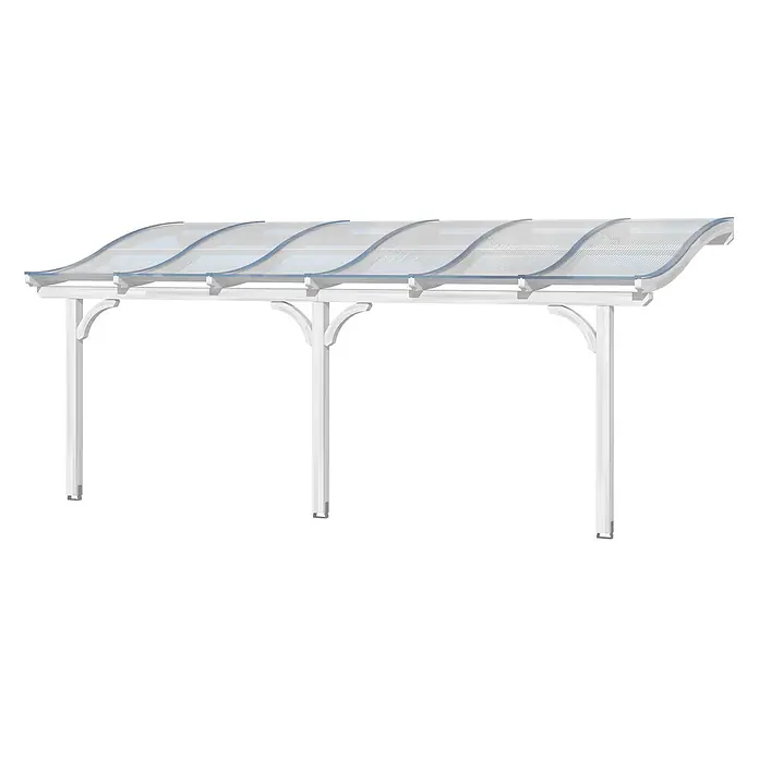 SKAN HOLZ Terrassenüberdachung Venezia - B x T: 648 x 289 cm, Weiß, Polycarbonat, Transparent - Weißes Metallcarport mit einem geschwungenen, transparenten Wellpolycarbonatdach.