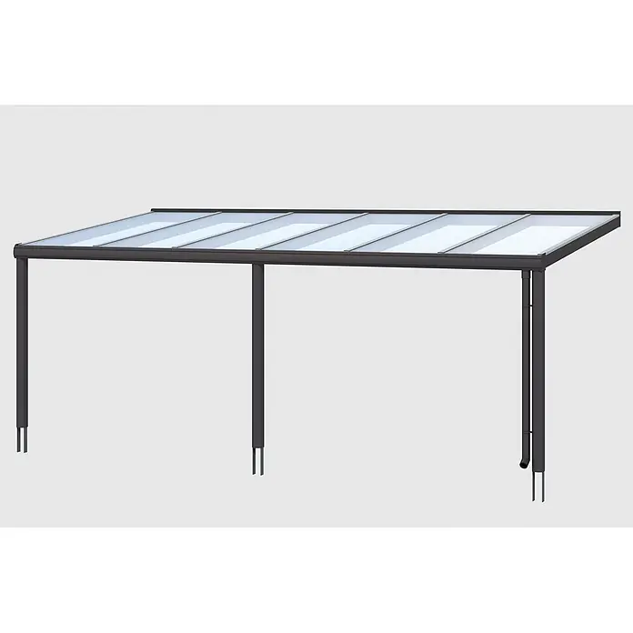 SKAN HOLZ Terrassenüberdachung Garda - B x T: 648 x 357 cm, Anthrazit, Polycarbonat, Transparent - Dunkelgraue Aluminium-Terrassenüberdachung mit transluzenten Wellplattendach.