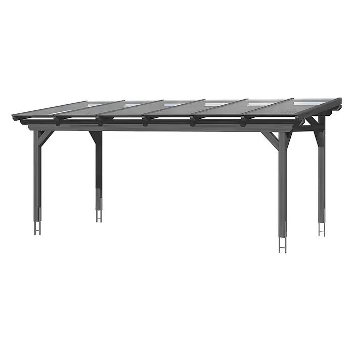 SKAN HOLZ Terrassenüberdachung Sanremo - B x T: 648 x 350 cm, Schiefergrau, Polycarbonat, Transparent - Graue Pergola mit transparenten Dachpaneelen für den Außenbereich.