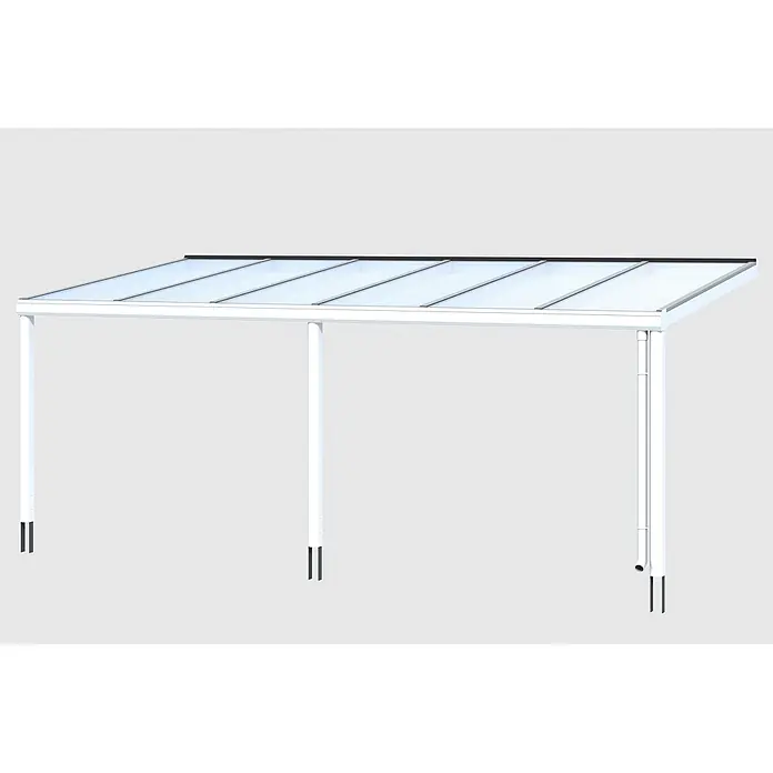 SKAN HOLZ Terrassenüberdachung Garda - B x T: 648 x 307 cm, Weiß, Polycarbonat, Transparent - Weißes Metallvordach mit lichtdurchlässigen Dachplatten und integriertem Fallrohr.