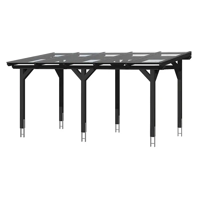 SKAN HOLZ Terrassenüberdachung Siena - B x T: 541 x 250 cm, Anthrazit, Polycarbonat, Transparent - Schwarze Holz-Pergola mit lichtdurchlässigem Dach aus Paneelen für den Außenbereich.