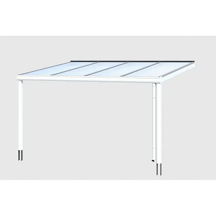 SKAN HOLZ Terrassenüberdachung Genua - B x T: 434 x 307 cm, Weiß, Polycarbonat, Transparent - Weiße Aluminium-Terrassenüberdachung mit lichtdurchlässigen Paneelen und integriertem Fallrohr, auf zwei Pfosten.