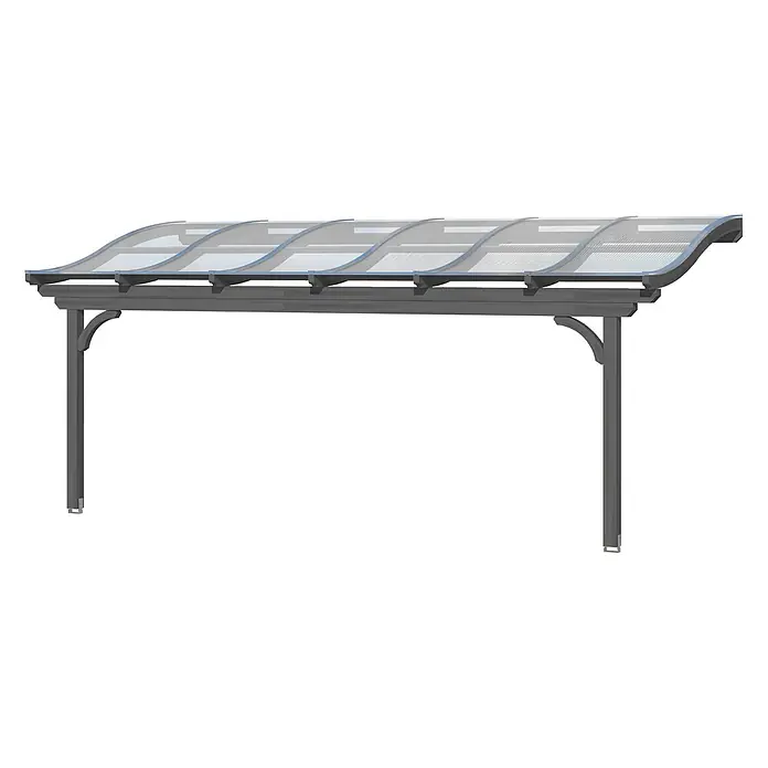 SKAN HOLZ Terrassenüberdachung Verona - B x T: 648 x 389 cm, Schiefergrau, Polycarbonat, Transparent - Moderner dunkelgrauer Metall-Carport mit durchsichtigem Wellendach und zwei Stützpfosten.