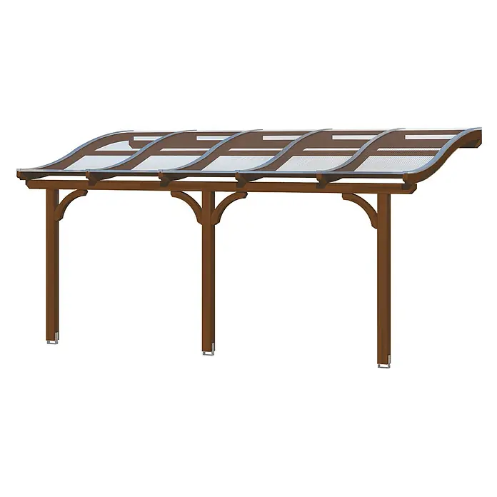 SKAN HOLZ Terrassenüberdachung Venezia - B x T: 541 x 289 cm, Nussbaum, Polycarbonat, Transparent - Braune Holzpergola mit transparenten, gebogenen Dachpaneelen, ideal als Terrassenüberdachung oder Carport.