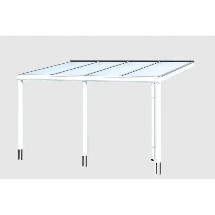 SKAN HOLZ Terrassenüberdachung Garda - B x T: 434 x 357 cm, Weiß, Polycarbonat, Transparent - Weißes Aluminium-Terrassendach mit transparentem Polycarbonatdach und integriertem Fallrohr.