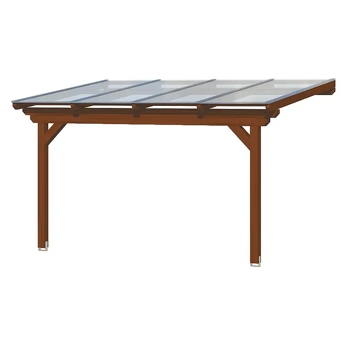 SKAN HOLZ Terrassenüberdachung Ancona - B x T: 434 x 250 cm, Nussbaum, Polycarbonat, Transparent - Braune Holzpergola mit transparenten Dachplatten.