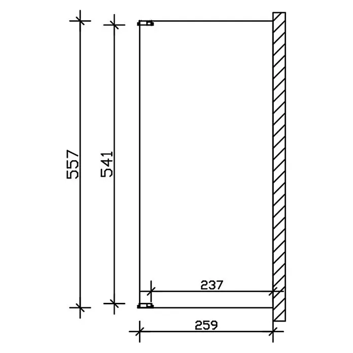 SKAN HOLZ Terrassenüberdachung Novara - B x T: 557 x 259 cm, Anthrazit, Polycarbonat, Transparent - Seitenansicht einer technischen Zeichnung eines Regals oder Schranks mit vertikalen und horizontalen Maßen.