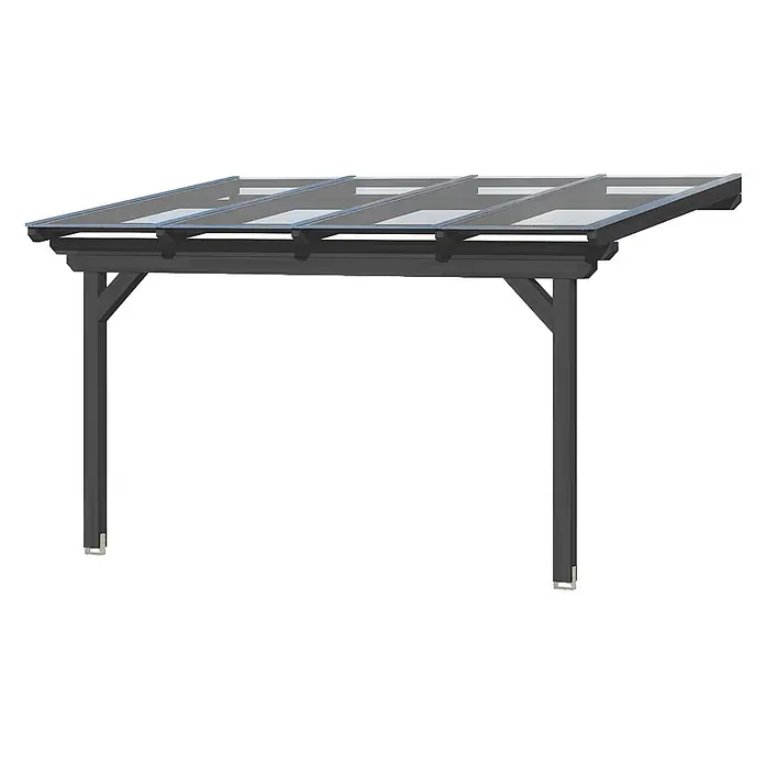 SKAN HOLZ Terrassenüberdachung Ancona - B x T: 434 x 300 cm, Anthrazit, Polycarbonat, Transparent - Dunkelgraues Aluminium-Carport mit transparenten Dachpaneelen als Unterstand.