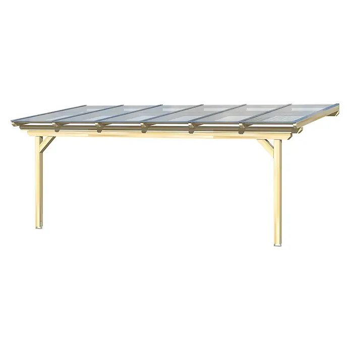 SKAN HOLZ Terrassenüberdachung Ancona - B x T: 648 x 300 cm, Natur, Polycarbonat, Transparent - Hölzernes Carport mit durchsichtigen Dachplatten, von zwei Pfosten getragen.